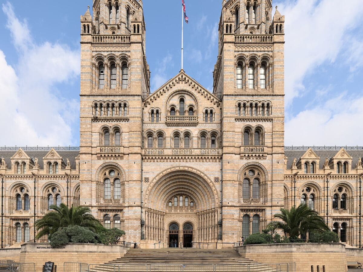The Natural History Museum's Cromwell Road front, with its two towers and arched Central Entrance