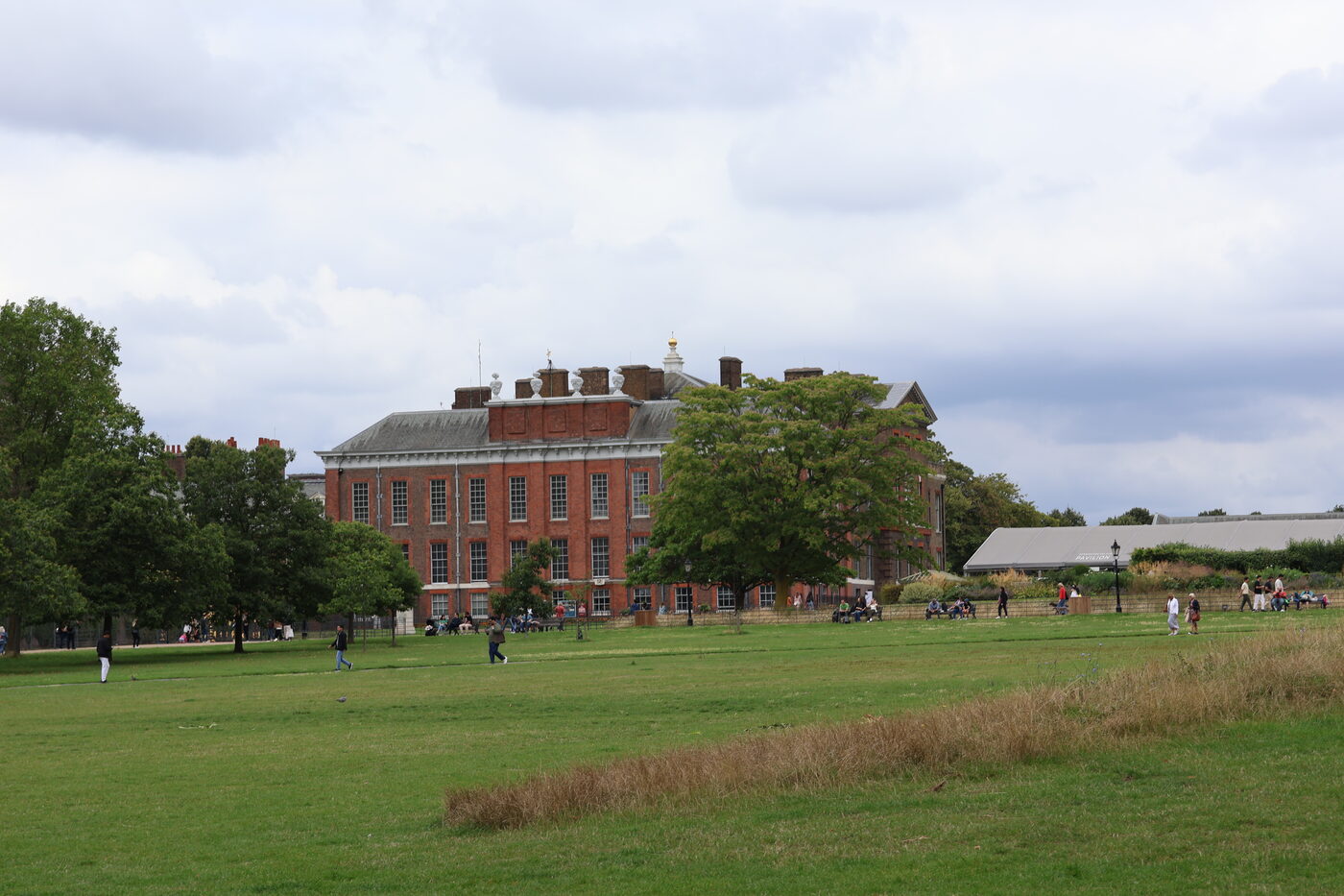 The east front of Kensington Palace from the public approach through Kensington Gardens